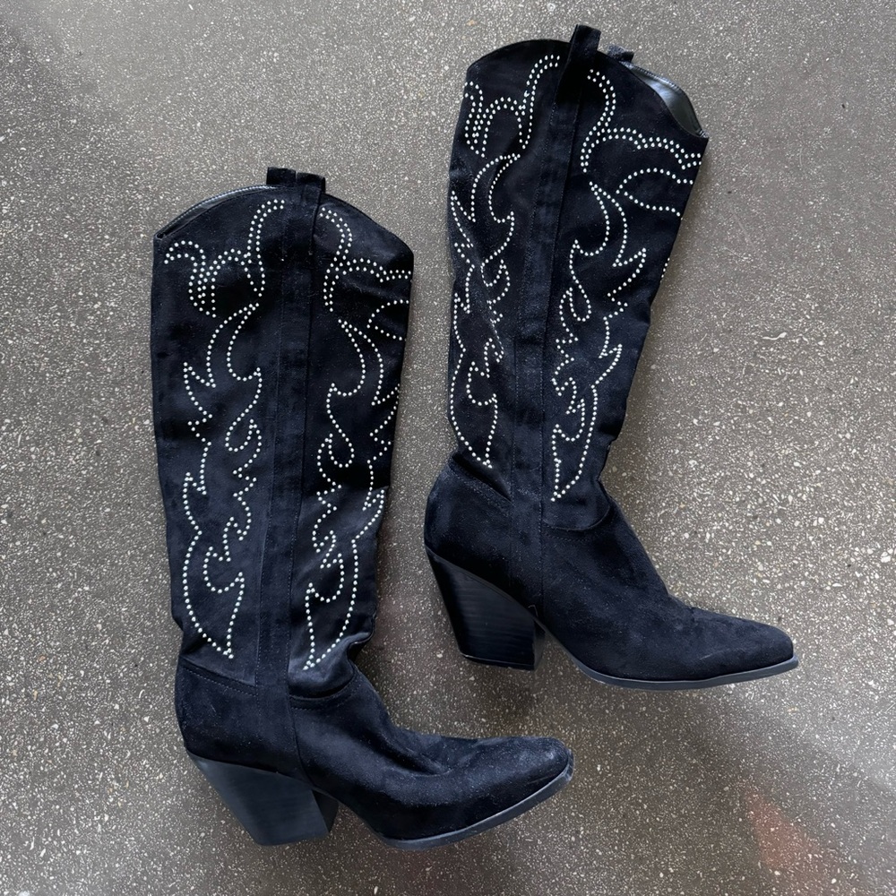 Billini Celara Black Suede Cowboy Boots